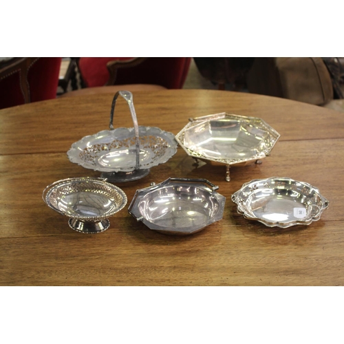Five silver plated swing handled