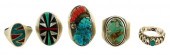 FIVE SILVER RINGS, FOUR WITH I