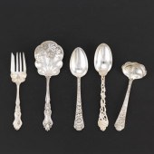 FIVE SILVER SERVING UTENSILS