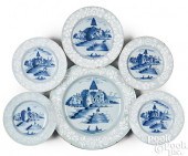 FIVE SIMILAR DELFTWARE PLATES
