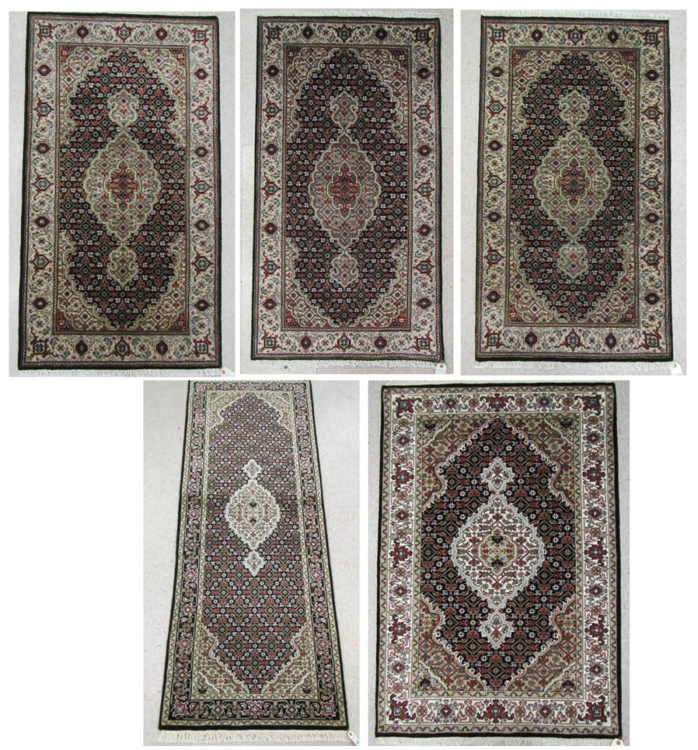 FIVE SIMILAR HAND KNOTTED