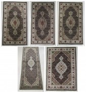 FIVE SIMILAR HAND KNOTTED ORIE