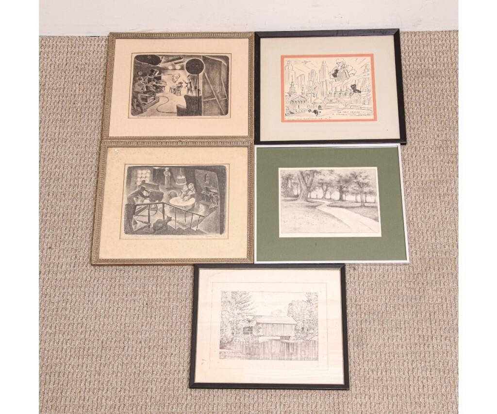 Five sketches / prints including,