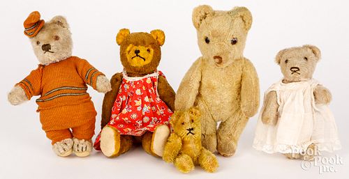 FIVE SMALL MOHAIR TEDDY BEARSFive