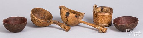 FIVE SMALL PIECES OF BURL, 19TH