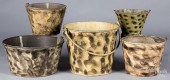 FIVE SMOKE DECORATED TIN BUCKE