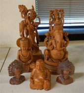 FIVE SOUTH EAST ASIAN CARVED F