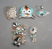 FIVE SOUTHWEST SILVER BROOCHES