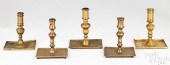 FIVE SPANISH BRASS CANDLESTICK