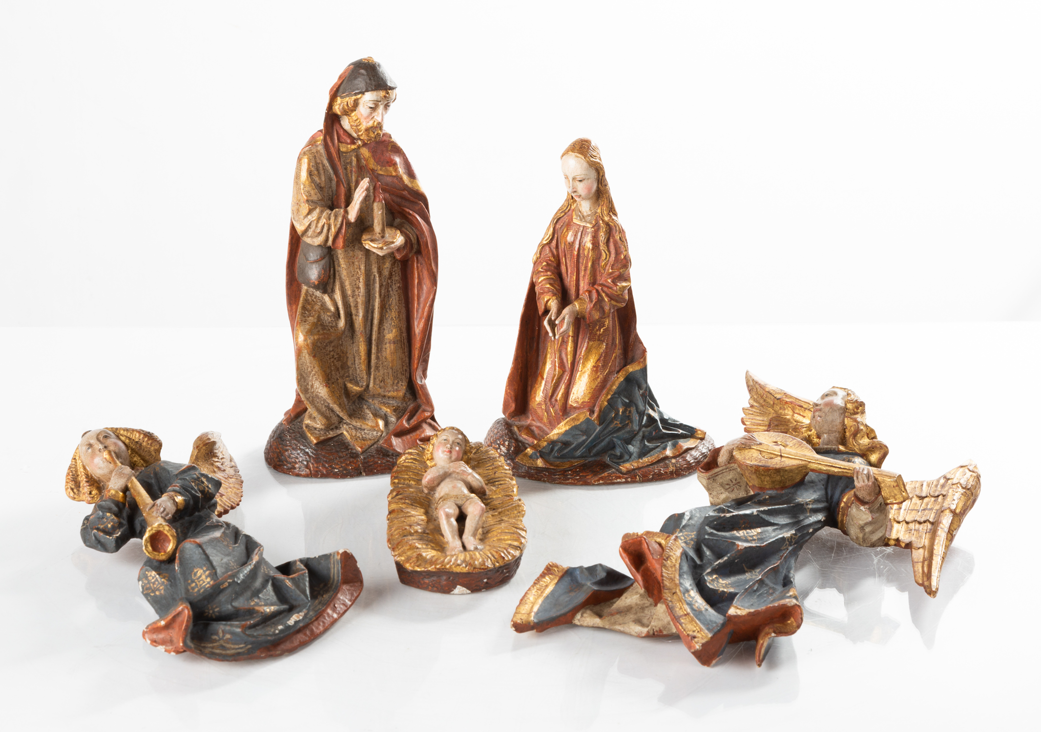 FIVE SPANISH POLYCHROME PAINTED