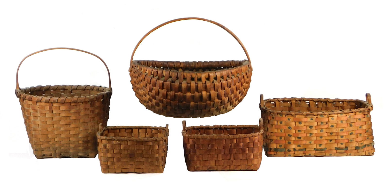 FIVE SPLINT BASKETS, AMERICAN, LATE