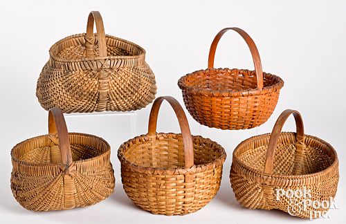 FIVE SPLIT OAK BASKETS, EARLY