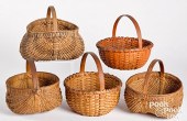 FIVE SPLIT OAK BASKETS, EARLY