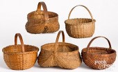 FIVE SPLIT OAK BASKETS, EARLY