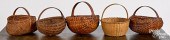 FIVE SPLIT OAK BASKETS, EARLY