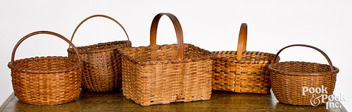 FIVE SPLIT OAK BASKETS, EARLY
