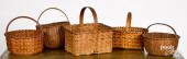 FIVE SPLIT OAK BASKETS, EARLY