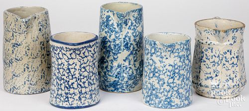 FIVE SPONGEWARE PITCHERSFive blue