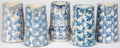 FIVE SPONGEWARE PITCHERSFive blue
