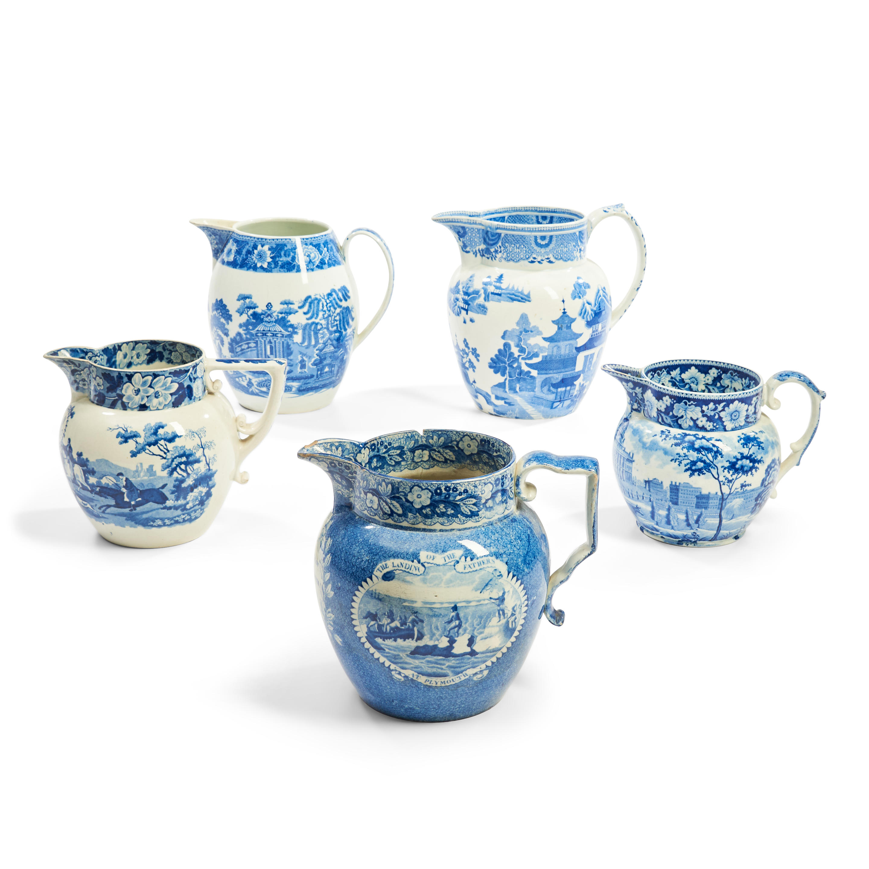 FIVE STAFFORDSHIRE BLUE TRANSFER