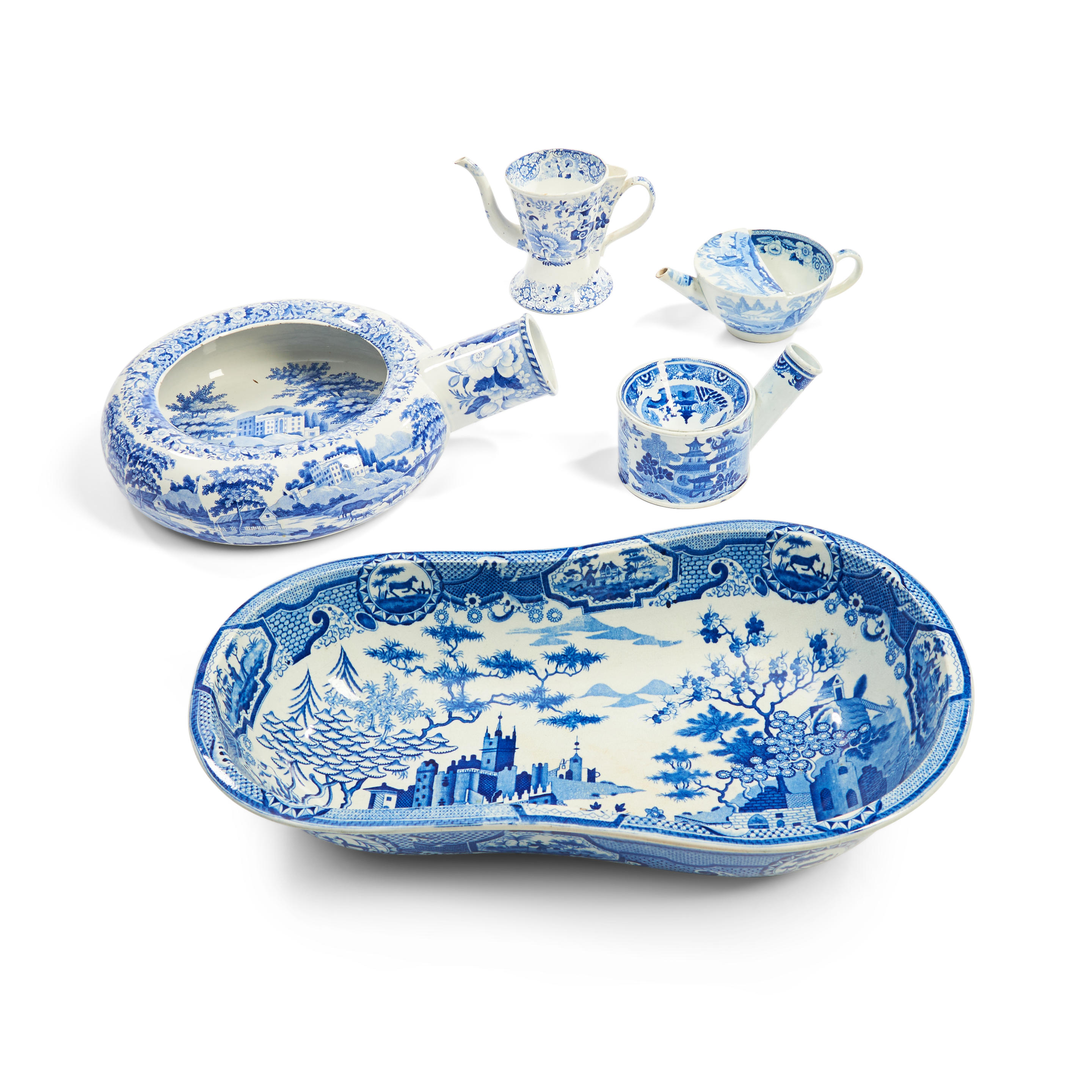 FIVE STAFFORDSHIRE BLUE TRANSFER
