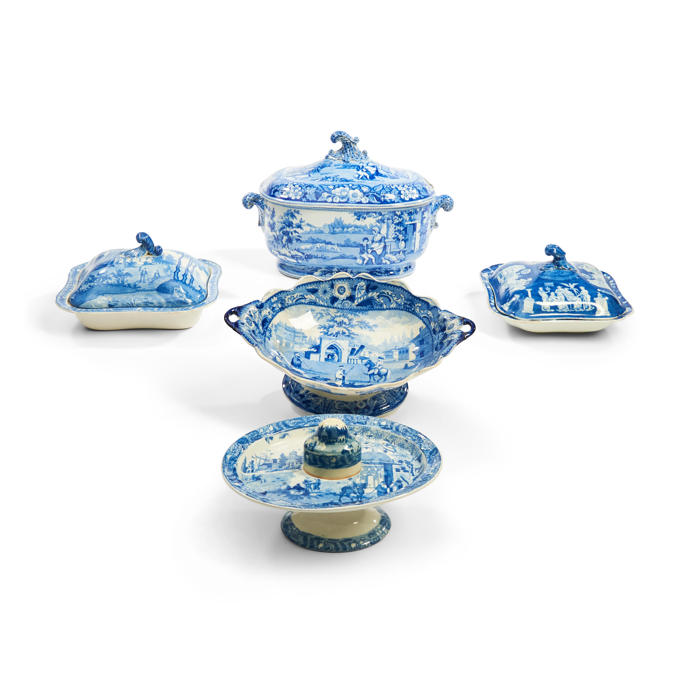 FIVE STAFFORDSHIRE BLUE TRANSFER