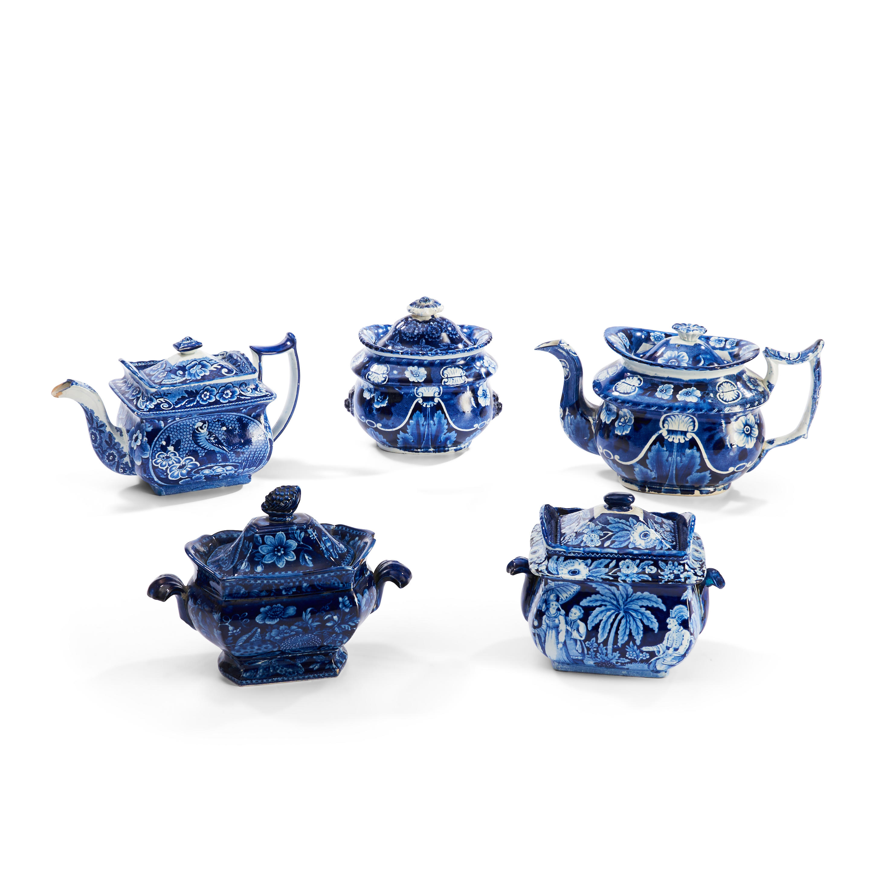 FIVE STAFFORDSHIRE DARK BLUE