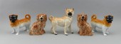 FIVE STAFFORDSHIRE DOG FIGURES