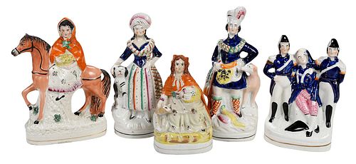 FIVE STAFFORDSHIRE FIGURAL