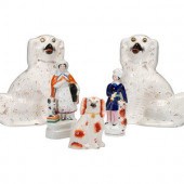 Five Staffordshire Glazed Dogs