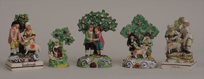 FIVE STAFFORDSHIRE PEARLWARE FIGURE