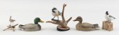 FIVE STAN SPARRE BIRD CARVINGS