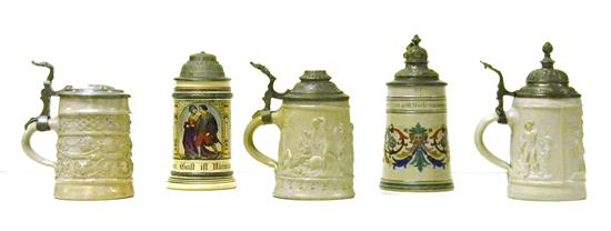 Five steins including: half liter