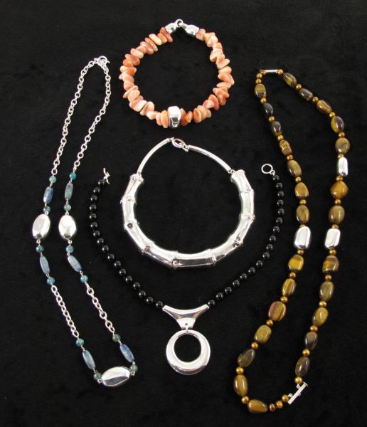Five Sterling and Stone Necklaces