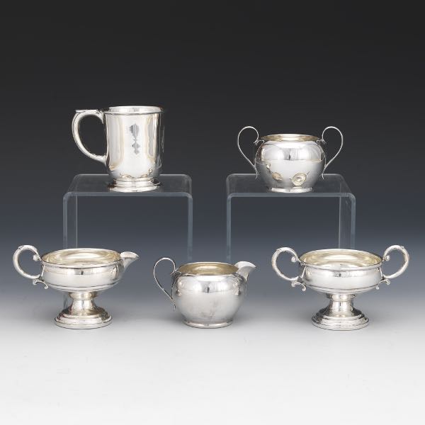 FIVE STERLING CREAMERS AND