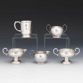 FIVE STERLING CREAMERS AND SUG