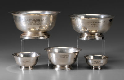 Five Sterling Dog Trophies
