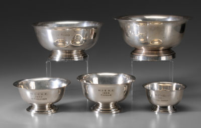 Five Sterling Dog Trophies