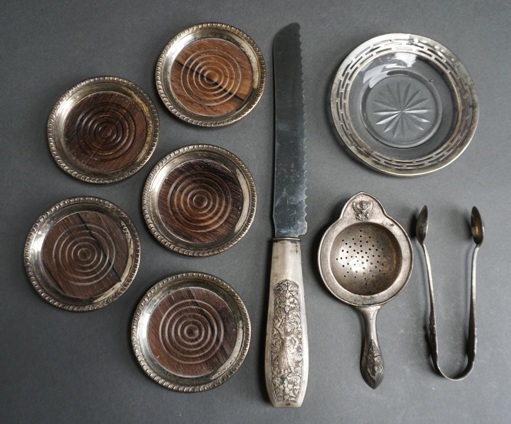 FIVE STERLING MOUNTED TREEN AND ONE