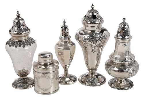 FIVE STERLING MUFFINEERS AND TEA