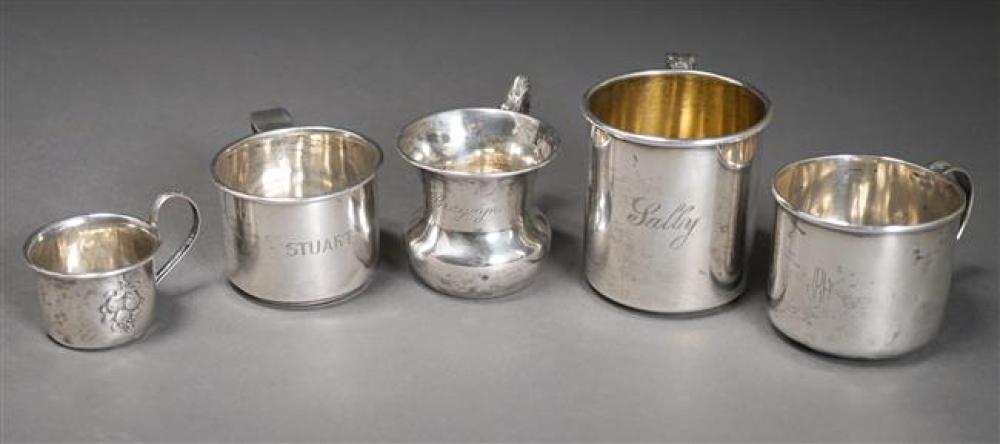FIVE STERLING SILVER BABY CUPS, 9
