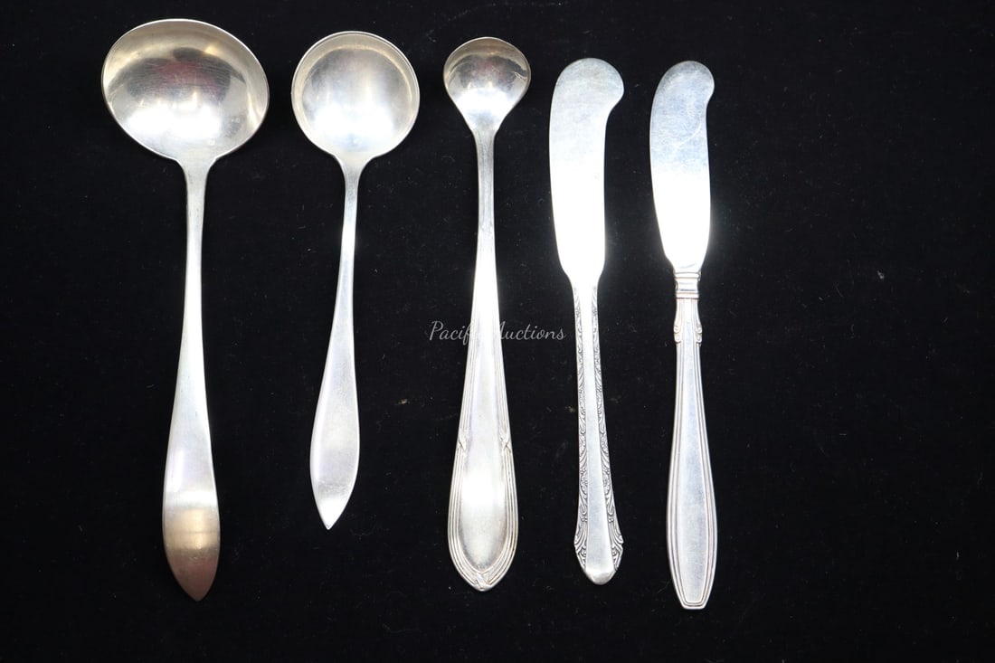 FIVE STERLING SILVER FLATWARE,