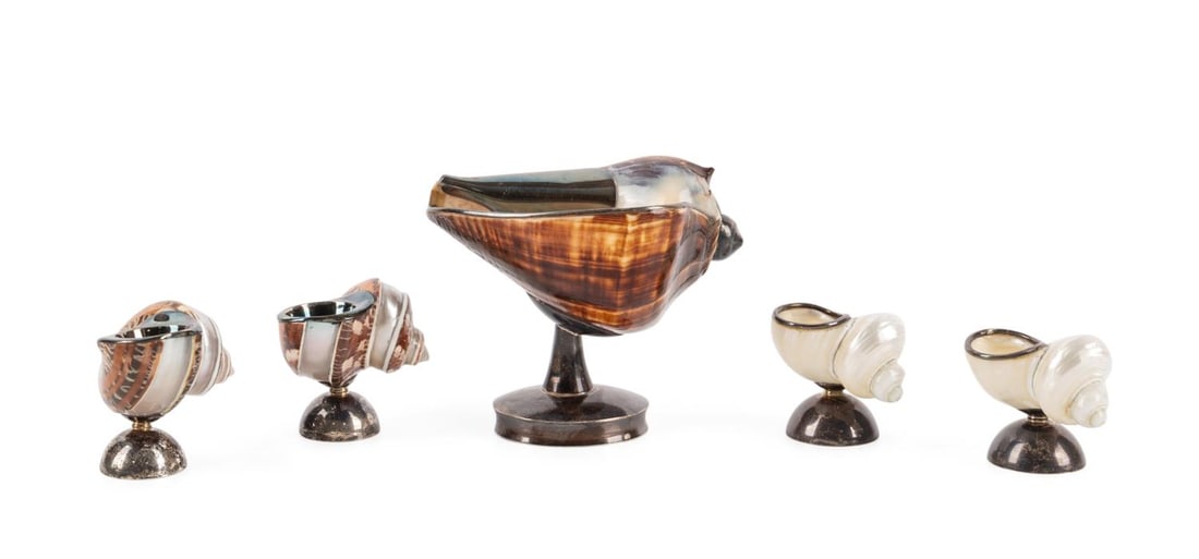 FIVE STERLING SILVER MOUNTED