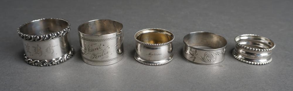 FIVE STERLING SILVER NAPKIN