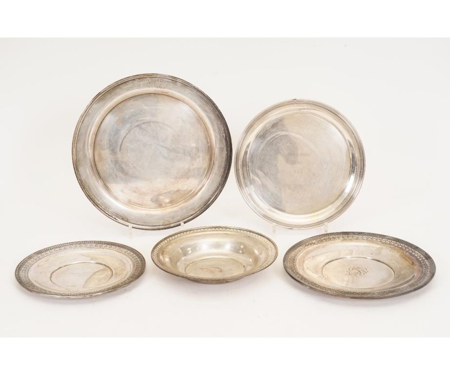 Five sterling silver plates/bowls