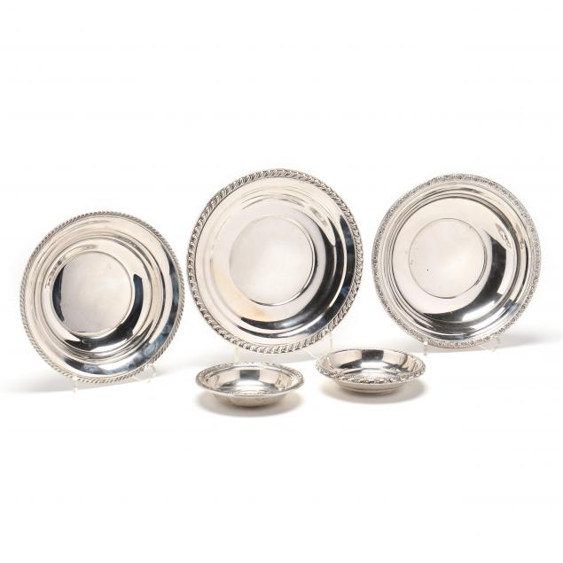 FIVE STERLING SILVER SERVING DISHES