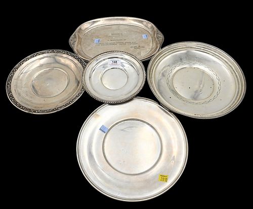 FIVE STERLING SILVER TRAYSFive