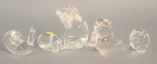 FIVE STEUBEN CRYSTAL FIGURES TO