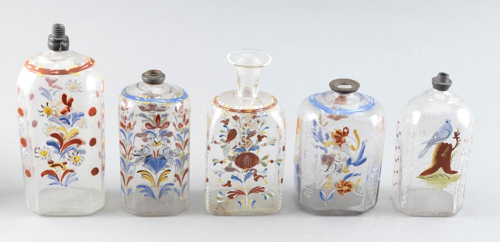 FIVE STIEGEL-TYPE HAND-BLOWN