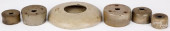 FIVE STONEWARE INKWELLS, ETC.<
